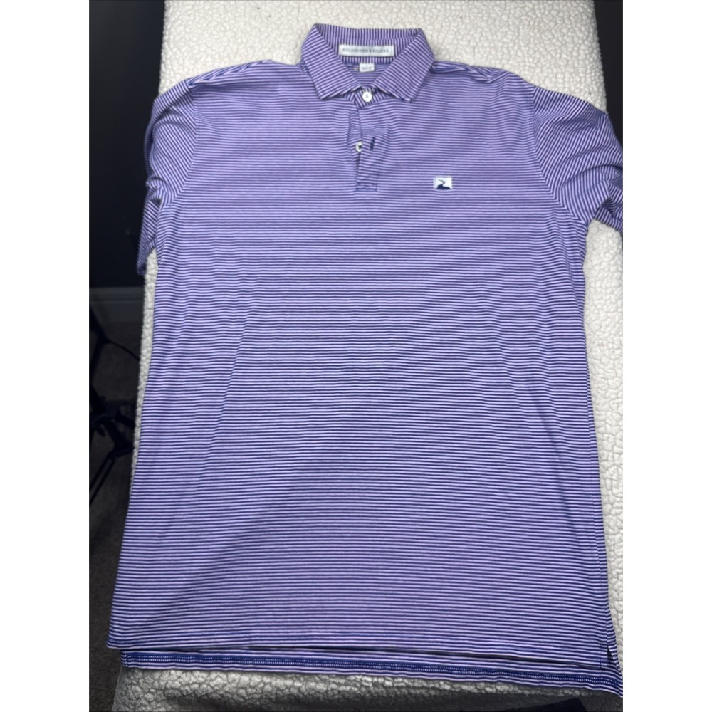 Holderness & Bourne Golf Polo Shirt Men L Purple Striped Short Sleeve Herron EUC